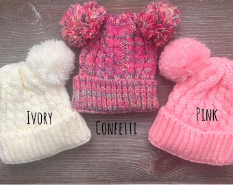 Kids Winter Hat | Crochet Hat Beanie for Women | Double Pom Pom | Classic Beanies | Winter Hat | Girl hat | Classic Knitted Hat