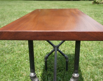 Side Table, Industrial Pipe and African Mahogany, Handmade in USA, FREE SHIPPING