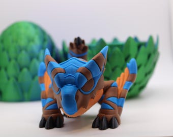 3D Printed Tigrex Miniature in Egg – Monster Hunter Collectible Figure – Gamer Gift – Fantasy Tabletop Decor – Handmade Toy Dragon Wyvern