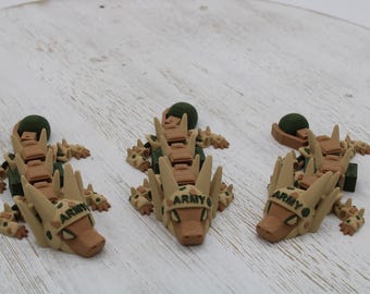 3D Printed Army Officer Articulated Dragon – 6.6 Inch Flexible PLA Dragon Figurine – Military Gift for Veterans – Army Collectible Toy