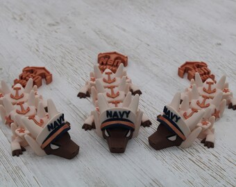 3D Printed Navy Officer Articulated Dragon – 6.6 Inch Flexible Dragon Figurine – Military Gift – Veteran Collectible Toy