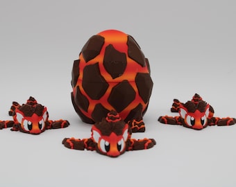 3D Printed Lava Dragon with Egg – Fantasy Dragon Figurine & Egg Set – PLA Plastic Sculpture – Dragon Collectible – Geek Gift Decor