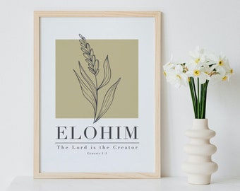 Hebrew Name of God Wall Art | Elohim Printable | Minimalist Bible Verse Print | Christian/Jewish Home Decor