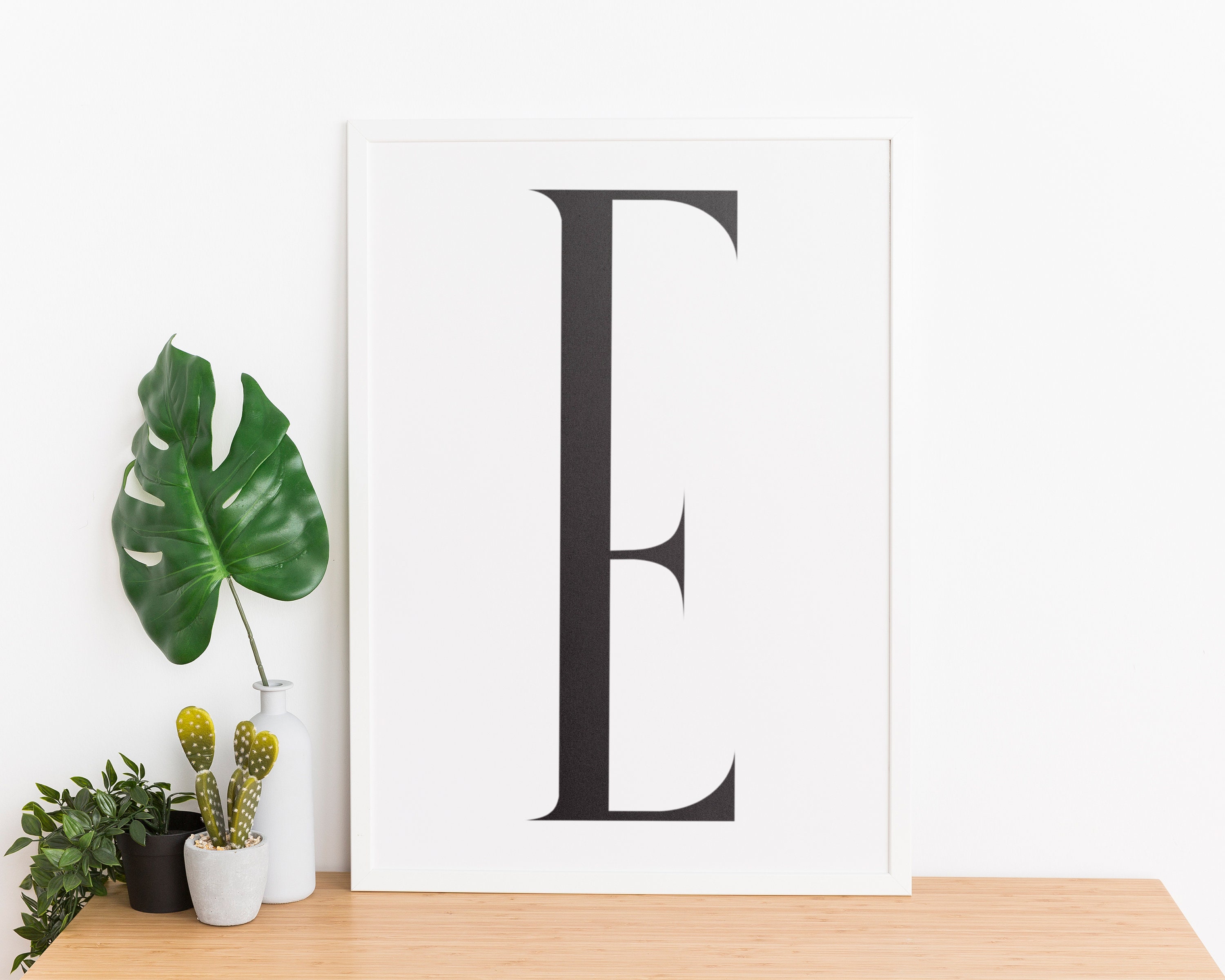 Letter E Printable Art, Typography Poster, Black & White Letter E Wall