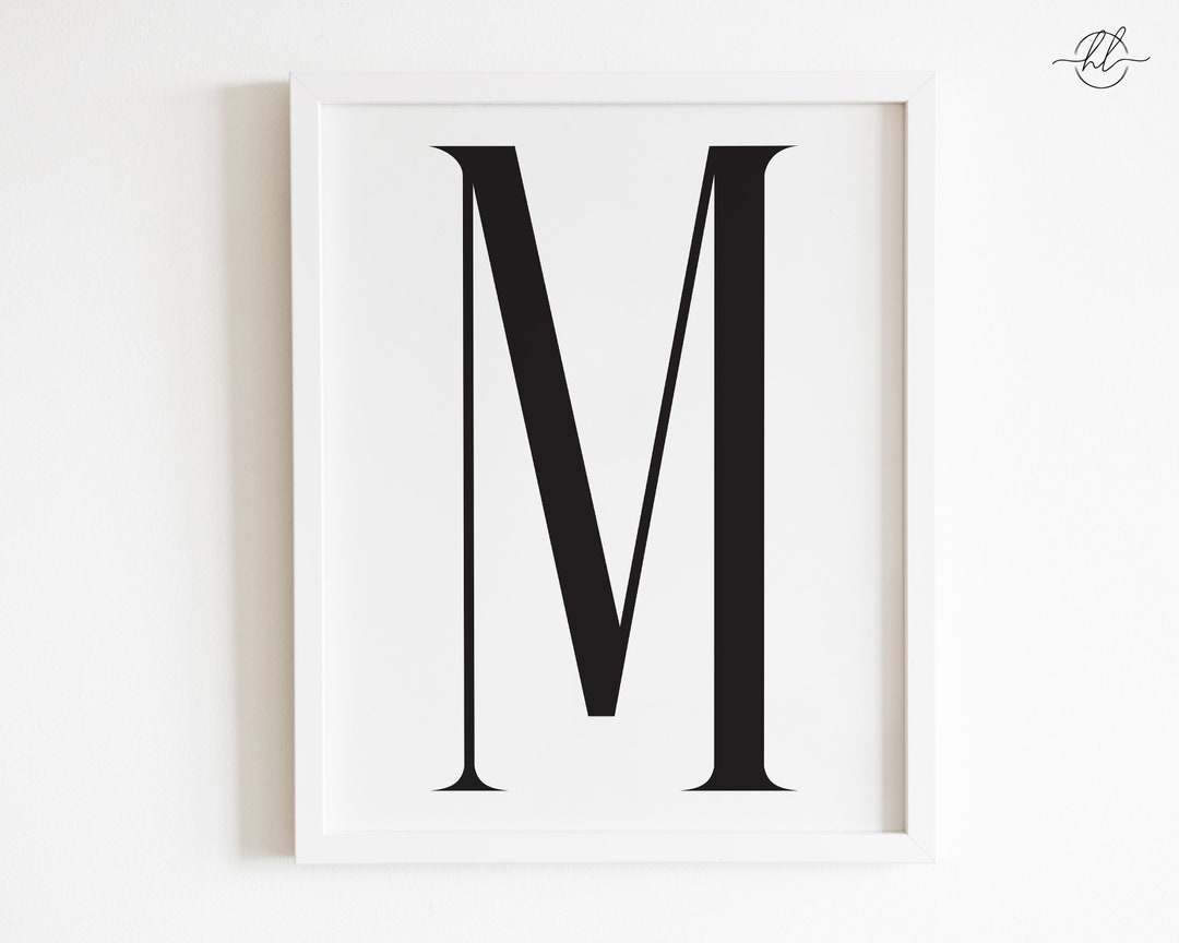 Letter M Printable Art, Typography Poster, Black &amp; White Letter M Wall ...