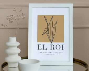 Hebrew Name of God Wall Art | El Roi Printable | Minimalist Bible Verse Print | Christian/Jewish Home Decor