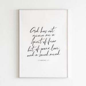 2 Timotheus 1,7 | Gott hat mir keinen Geist der Angst geschenkt | Schrift Zitat Wandkunst | SOFORTIGER DOWNLOAD