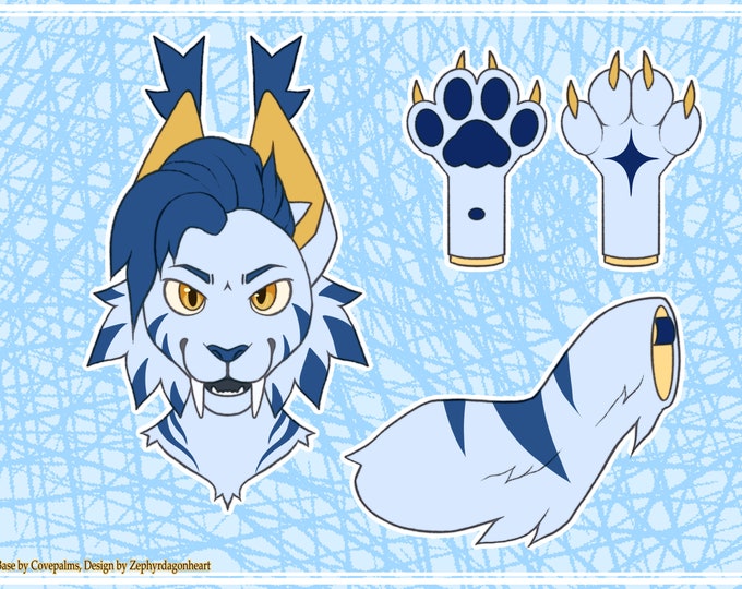 Furry Icy Saber Cat Partial Fursuit Reference Sheet Adoptable - Etsy