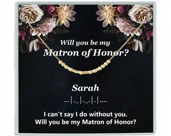 Matron Of Honor Name Morse Code Necklace or Bracelet Gift Wedding Jewelry Will You Be My Matron of Honor Proposal Necklace