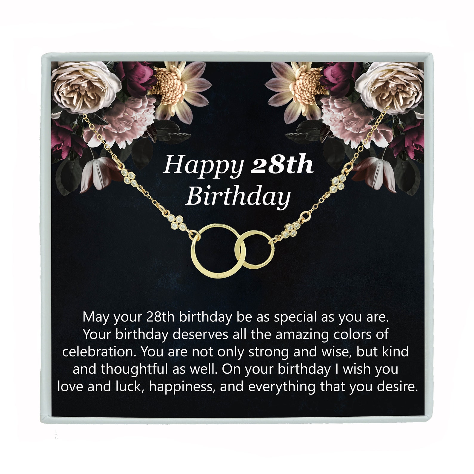 Happy 28th Birthday Golden Twenty Eight Birthday Gift Necklace Etsy