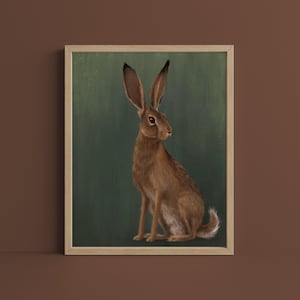 Impression d'art lièvre des bois, art mural lapin printanier vert clair