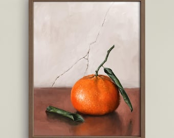 Tangerine Still Life Art Print, Citrus Fruit Wall Art, Kitchen Decor, Orange Painting