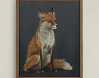 Moody Fox Art Print, Midnight Blue Woodland Wall Art