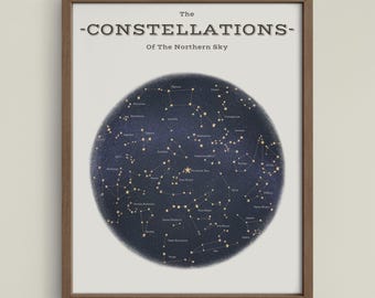 Northern Hemisphere Star Chart Art Print, Constellation Map Wall Art, Astronomy Decor