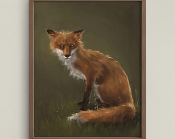 Forest Fox Oil Painting Print, Woodland Wildlife Wall Art