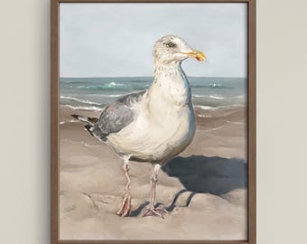 Seagull Art Print, Funny Beach Bird Wall Art, Coastal Decor, Nova Scotia Gull