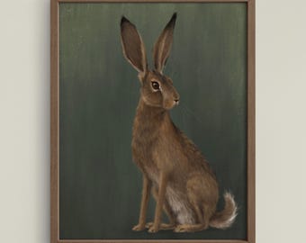 Woodland Hare Art Print, Light Green Spring Rabbit Wall Art