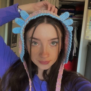 crochet axolotl headband bonnet