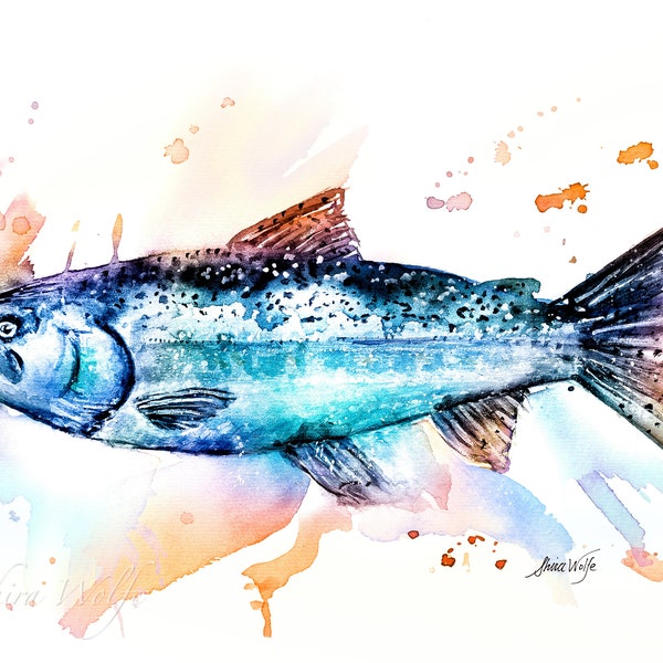 Salmon watercolor painting