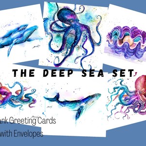 Juego de regalo estacionario de criaturas marinas, 6 juegos de tarjetas para todas las ocasiones, criaturas marinas de acuarela, marino