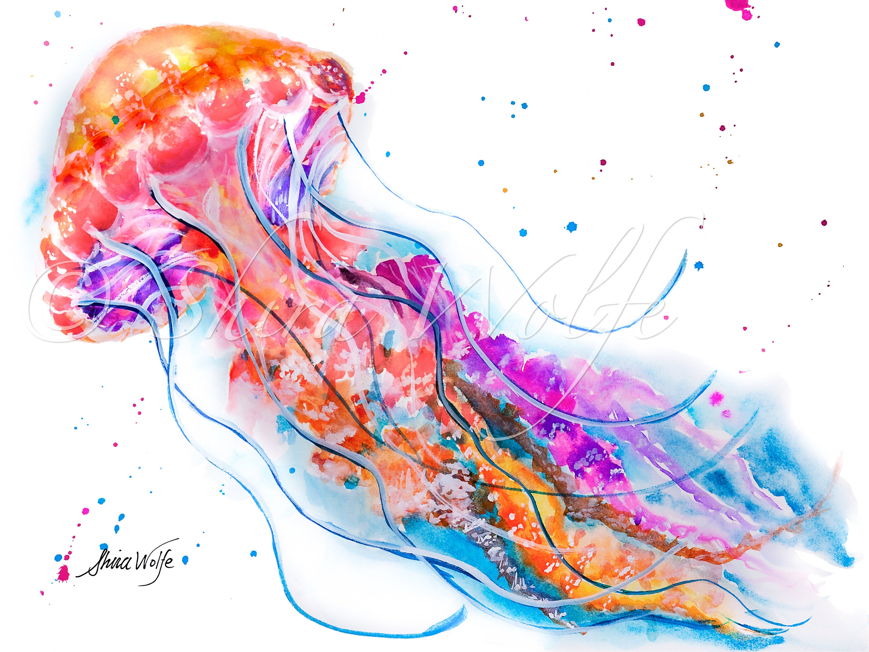 Printable Jelly Fish Art Watercolor Art Nautical Gift Art Etsy