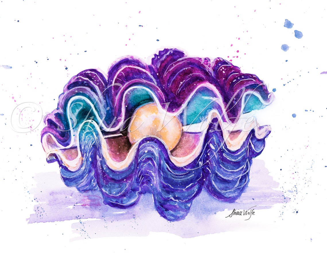Clam Printable Digital Download Pearl Nautical Art Trendy Etsy