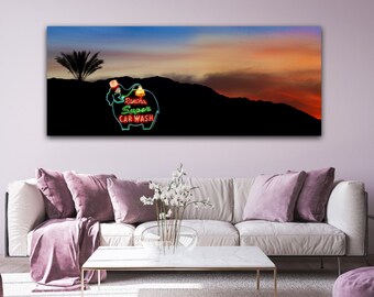 Vintage Pink Elephant Neon Sign Photography - Palm Springs Car Wash Wall Decor