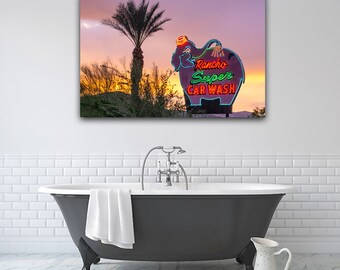 Vintage Neon Elephant Car Wash Photography: Palm Springs Wall Art