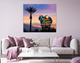 Vintage Neon Elephant Sign Print: Palm Springs Car Wash Wall Art