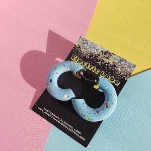 Pastel Baby Blue Speckled Concrete Terrazzo Granite Textured Polymer Clay Organic Chunky Hoop Earrings