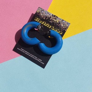 Blue and Translucent Marble Swirl Glass Polymer Clay Chunky Hoop Earrings