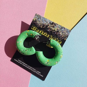 Neon Green Speckled Concrete Terrazzo Granite Textured Polymer Clay Organic Chunky Hoop Earrings
