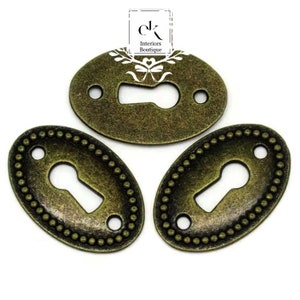 Antique brass escutcheon , vintage keyhole cover, antique brass and key plate, ornate victorian keyhole cover, sold Individually