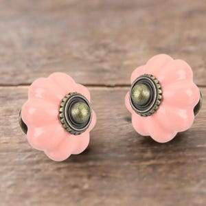 Korall-Rosa viktorianische Kürbis Möbelknöpfe - Vintage Style Schubladenknäufe, antike Messingschrankgriffe, Shabby Chic Möbelbeschläge
