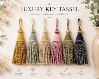 Decorative key tassels, key tassels, vintage style tassels, antique style tassels, furniture tassels, blue, green,pink,ivory,gold tassels