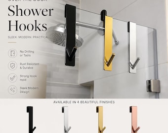 Stainless Steel Over Shower Door Hooks – No Drill Bathroom Towel & Robe Hanger – Rustproof Over Glass Door Hook
