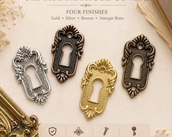 Antique style escutcheon , vintage keyhole cover, antique brass and key plate, ornate victorian keyhole cover, sold Individually