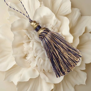 Pompons décoratifs pour clés, pompons pour clés, pompons de style vintage, pompons de style ancien, pompons pour meubles, pompons bleu marine, pompons dorés, or bleu