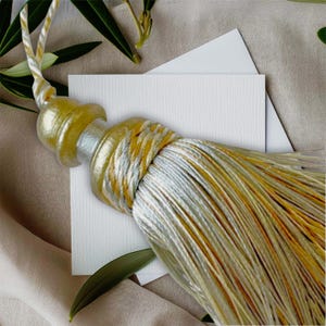 Decorative key tassels, key tassels, vintage style tassels, antique style tassels, furniture tassels, blue tassels, blue and gold tassels