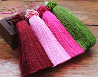 Decorative key tassels, key tassels, vintage style tassels, antique style tassels, furniture tassels, gold, light green, dark green, teal
