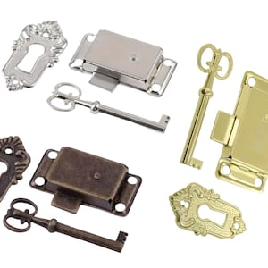 Vintage bronze door lock set, brass lock, 3 piece set, antique style cabinet lock, escutcheon, key and lock set