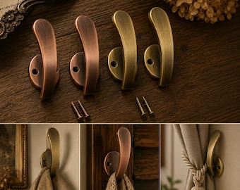 Fixations de rideaux rétro en métal - crochets muraux, cintres vintage durables, patère pratique, embrasses de rideaux rustiques