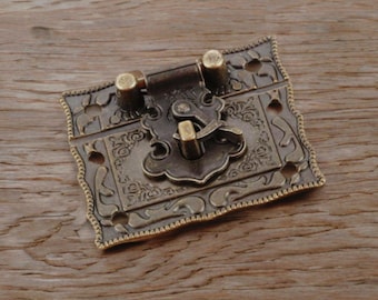 Vintage bronze door lock set, 3 piece set, antique style cabinet lock, trunk lock set, key and lock set, hasp latch lock