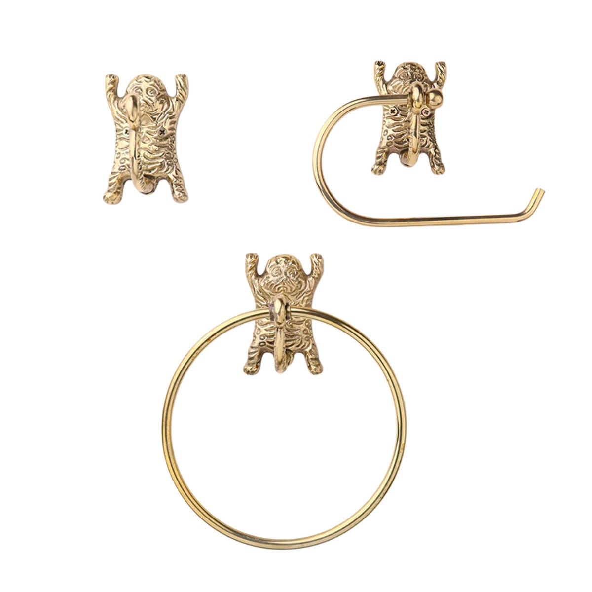 3-Piece Handcrafted Brass Tiger Bathroom Set