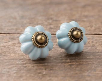 Baby blue brass Victorian Pumpkin Cabinet Knobs – Vintage Style Drawer Pulls, Antique Brass Cupboard Handles, Shabby Chic Furniture Hardware