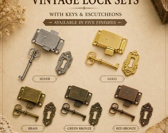 ensemble de serrure de porte en bronze vintage, serrure en laiton, ensemble de 3 pièces, serrure d'armoire de style antique, écusson, ensemble clé et serrure