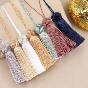 Decorative key tassels, key tassels, vintage style tassels, antique style tassels, furniture tassels, blue, aqua, gold, cream, silver