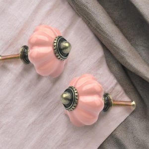 Koraalroze Victoriaanse pompoenkastknoppen – vintage stijl ladegrepen, antiek messing kastgrepen, shabby chic meubelbeslag