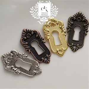Antique style escutcheon , vintage keyhole cover, antique brass and key plate, ornate victorian keyhole cover, sold Individually