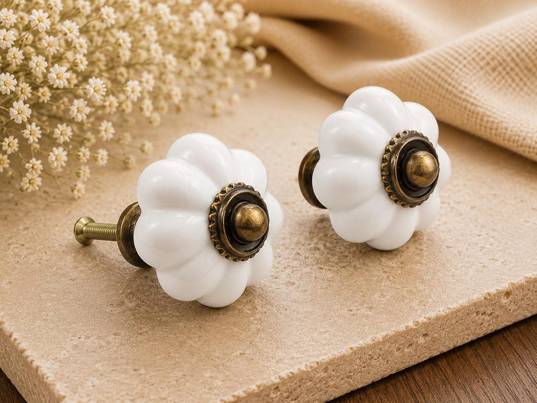 White Brass Victorian Pumpkin Cabinet Knobs – Vintage Style Drawer